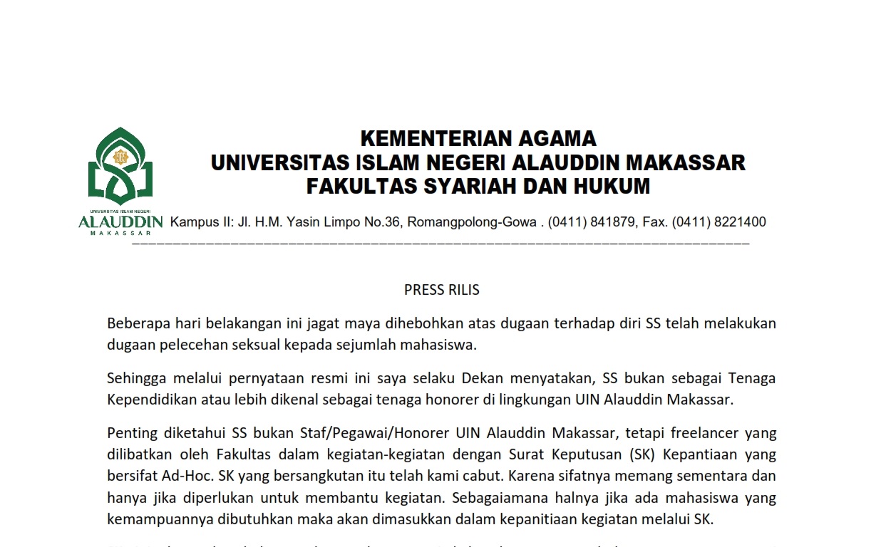 Press Release Dekan FSH UIN ALAUDDIN MAKASSAR